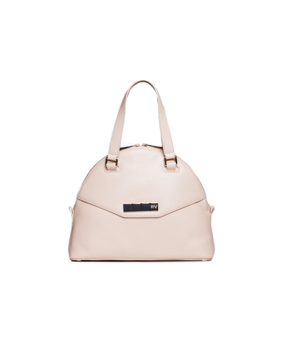 LEONOR CREMA: Satchel en napa