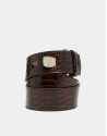 Brown embossed python leather belt