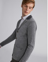 Gray wool jacket with knit collar