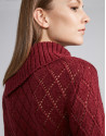 Scarlet openwork sweater with asymmetric collar