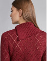 Scarlet openwork sweater with asymmetric collar