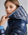 Navy blue reversible quilted long parka