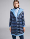 Navy blue reversible quilted long parka
