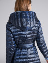 Navy blue reversible quilted long parka