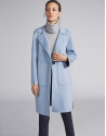 Light blue cloth coat with fur collar