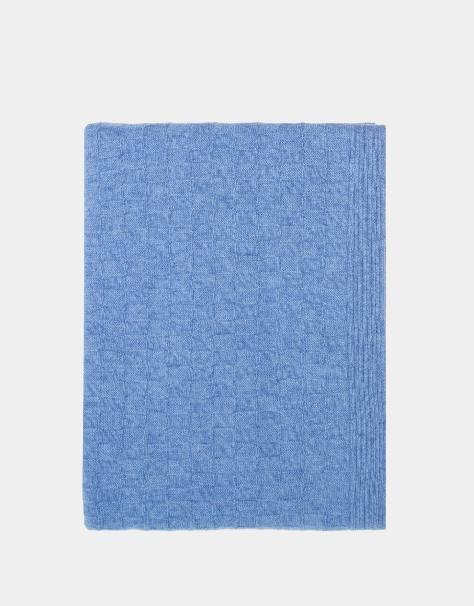 Light blue checked, structured wool scarf