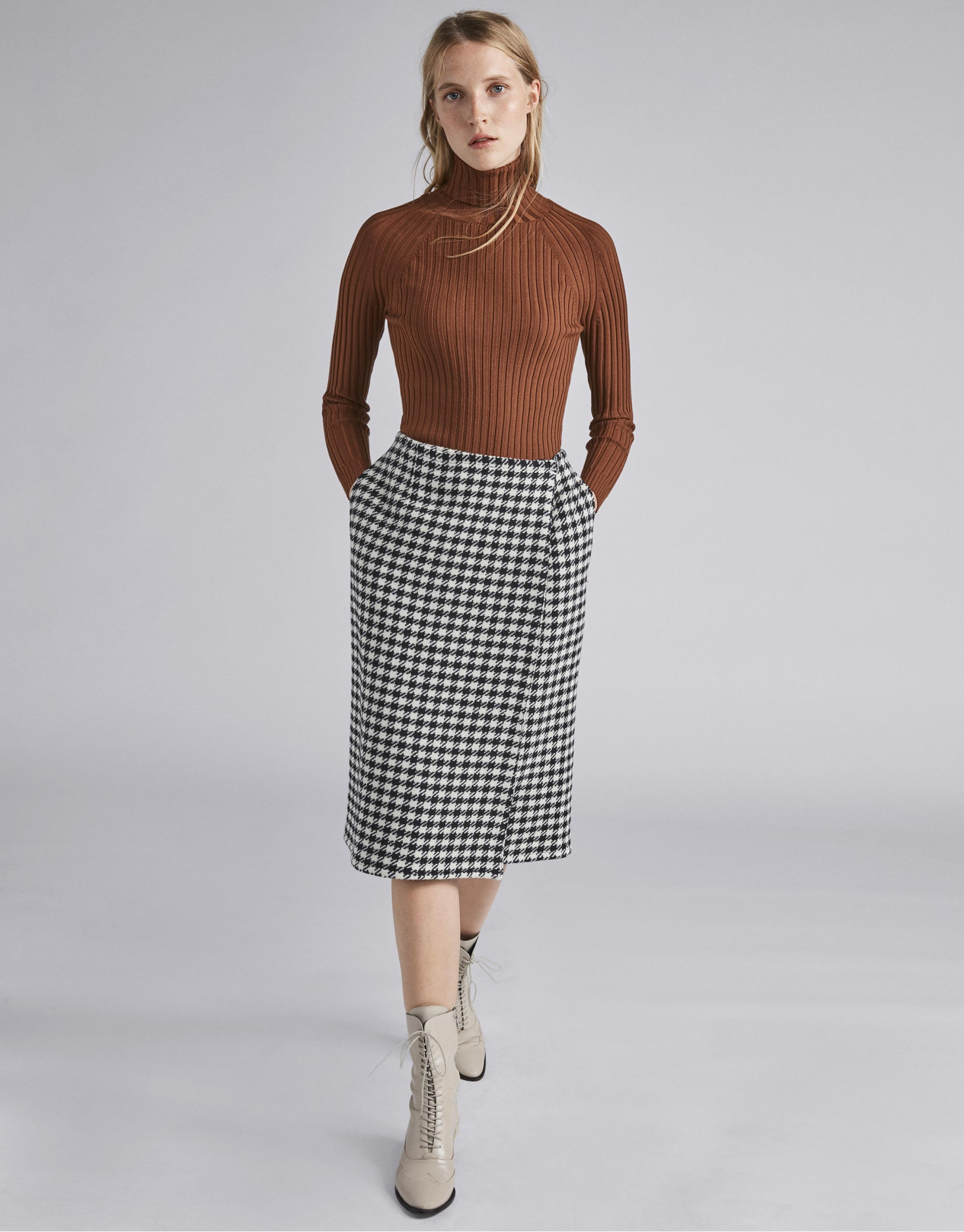 Houndstooth wrap-around skirt