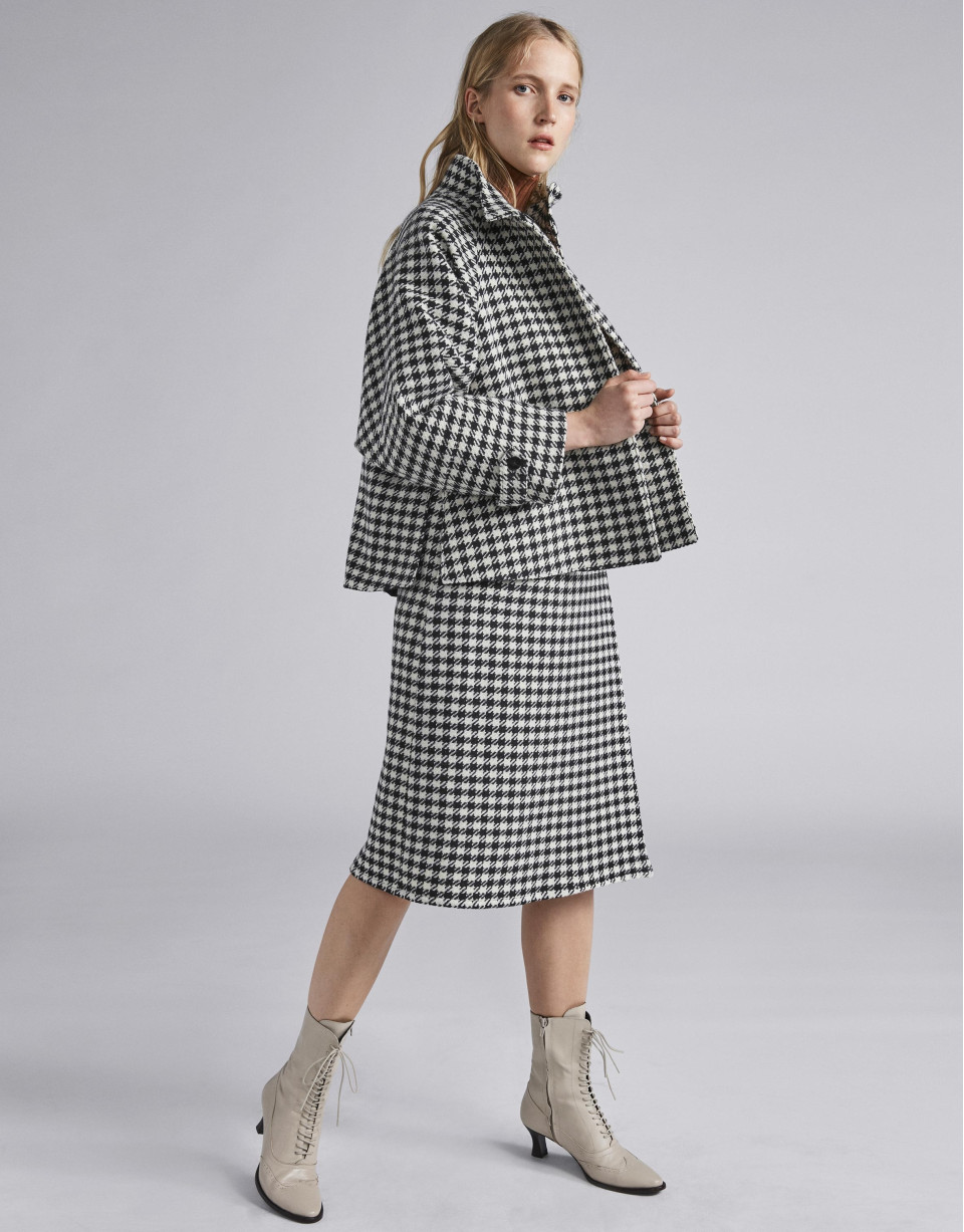 Houndstooth wrap-around skirt