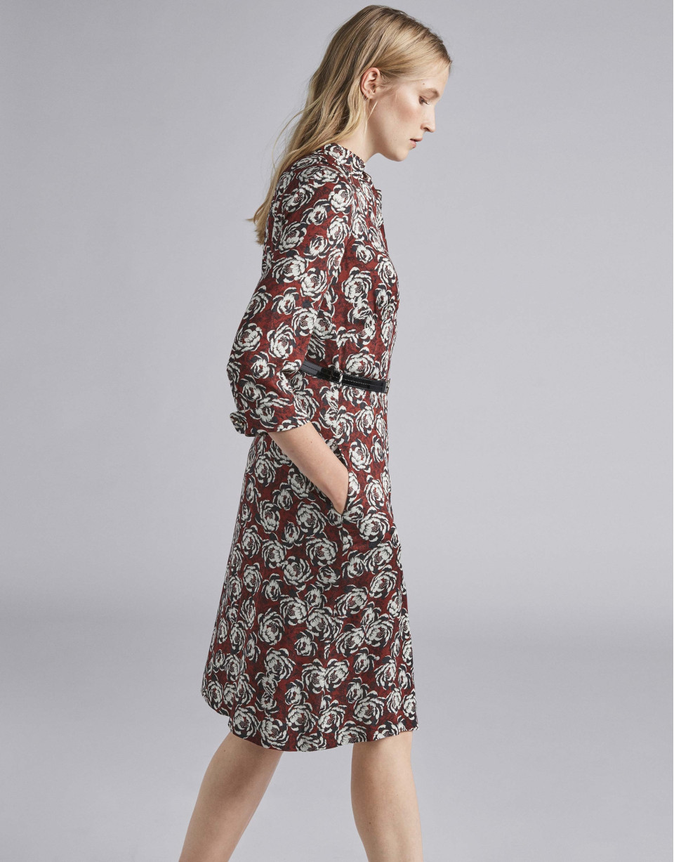 Burgundy midi dress with floral print