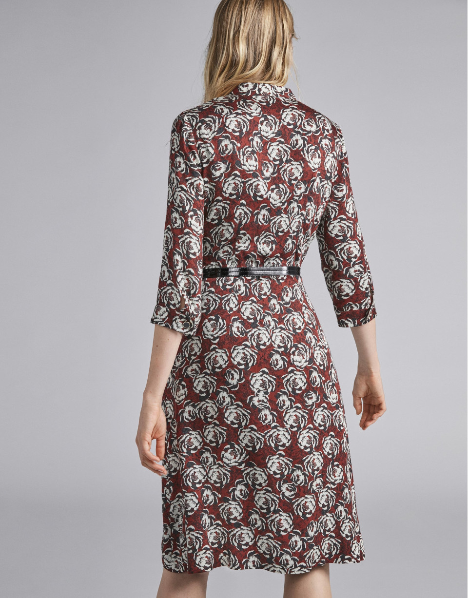 Burgundy midi dress with floral print