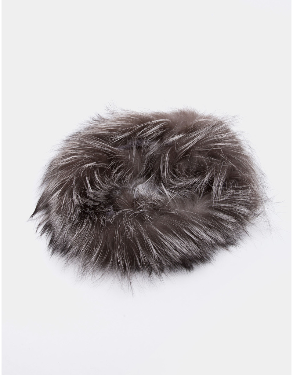 Taupe fox fur tubular scarf