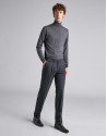 Navy blue checked pants with darts