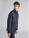 Navy blue tech parka with inside knit collar