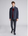 Navy blue tech parka with inside knit collar
