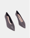 Gray leather pumps with low heel