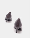 Gray leather pumps with low heel