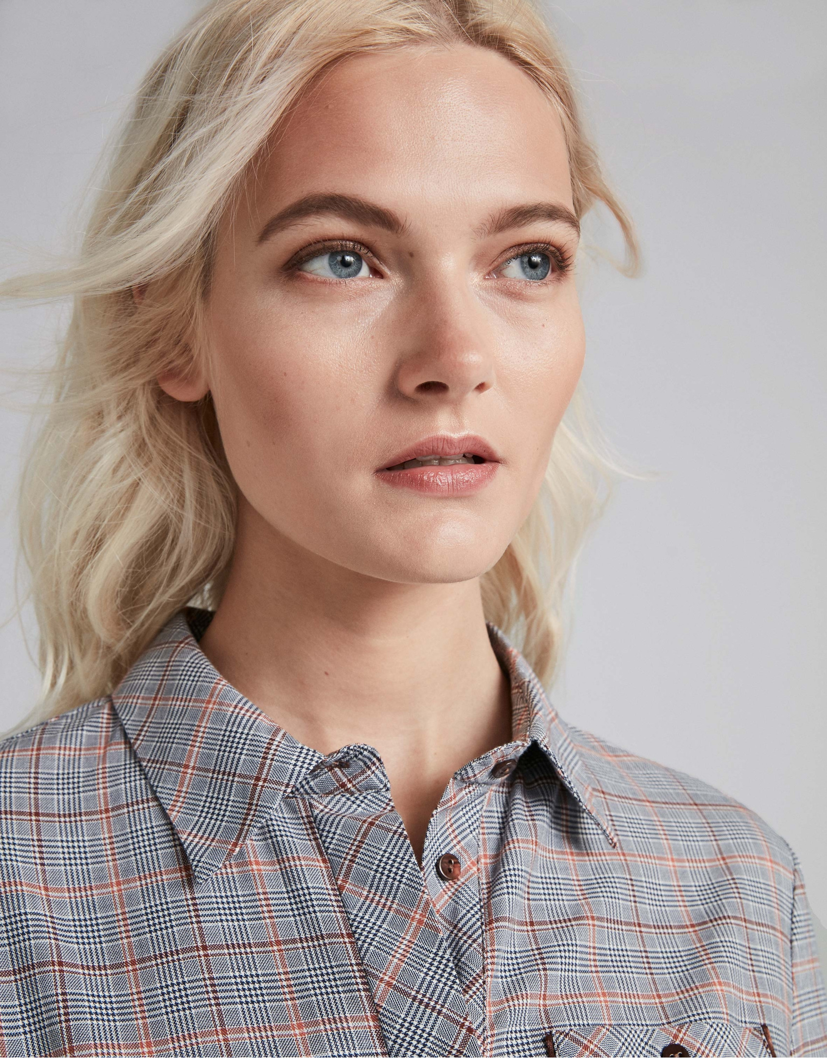 Silver men's glen plaid shirt