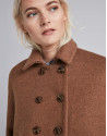 Coffee-colored checked, double-breasted coat