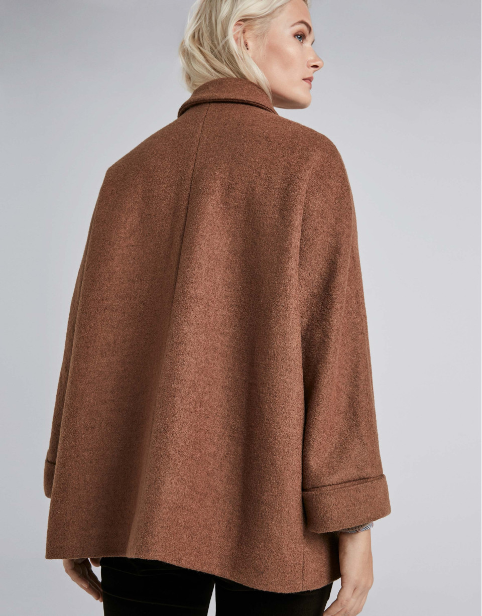 Coffee-colored checked, double-breasted coat