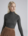 Jersey canalé cuello tortuga gris marengo