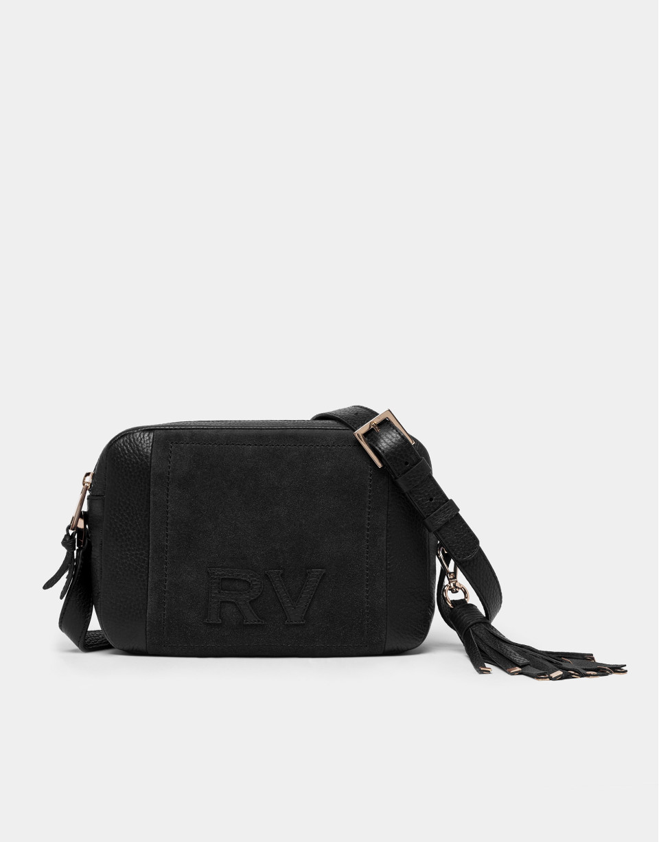 Bolso bandolera Louvre piel y serraje negro