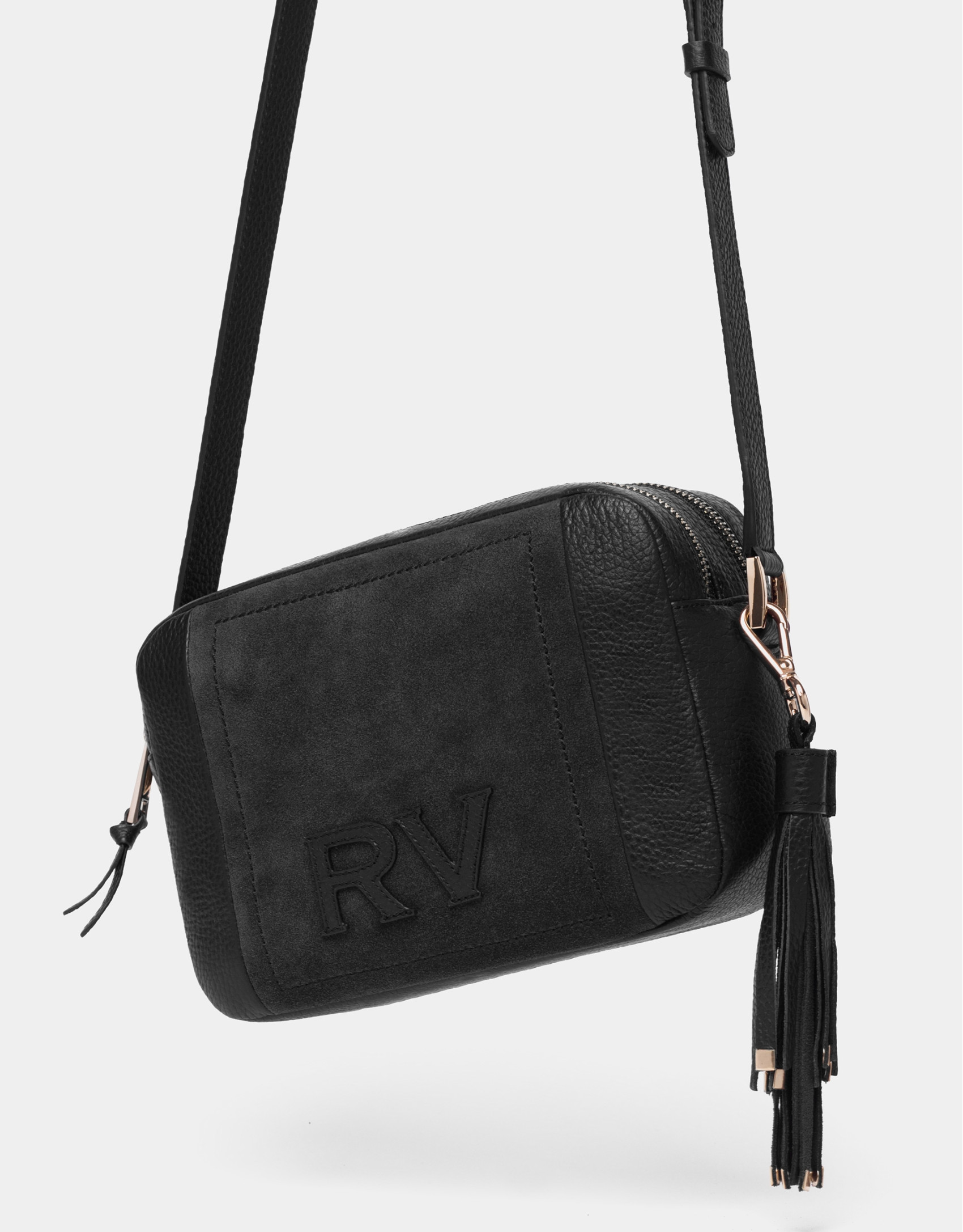 Bolso bandolera Louvre piel y serraje negro