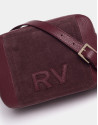 Burgundy leather and split leather Louvre shoulder bag