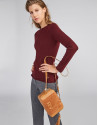 Tan leather and split leather Louvre shoulder bag