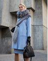 Light blue cloth coat with fur collar