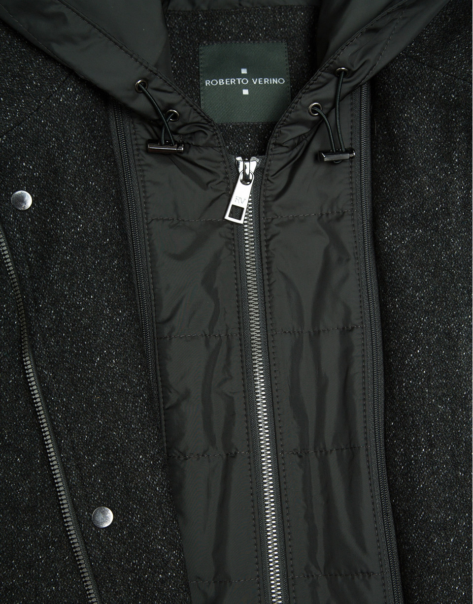 Long khaki green coat with detachable bib
