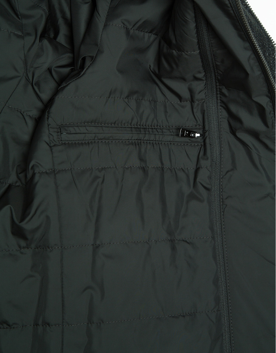 Long khaki green coat with detachable bib