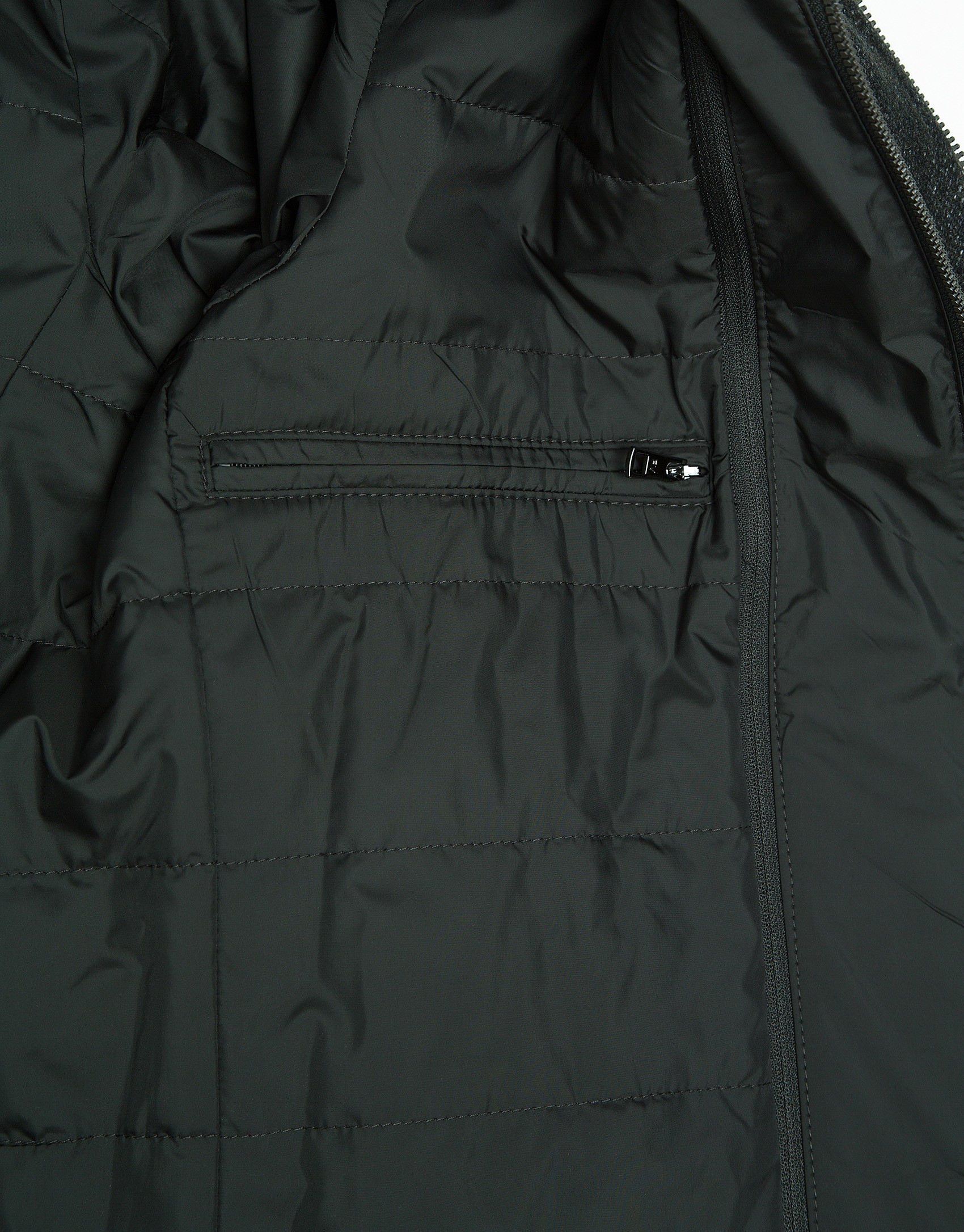 Long khaki green coat with detachable bib