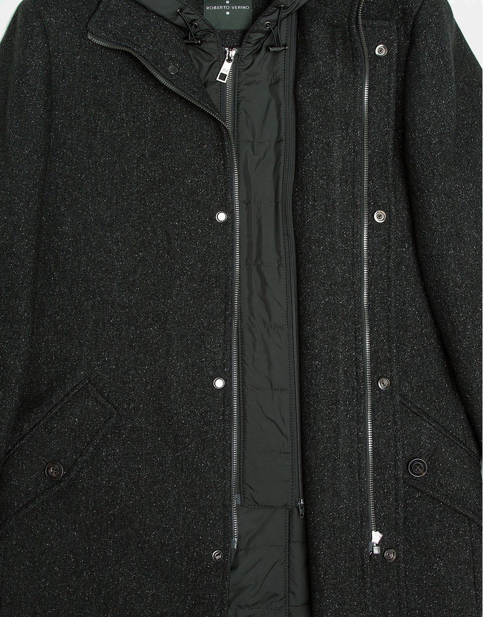 Long khaki green coat with detachable bib