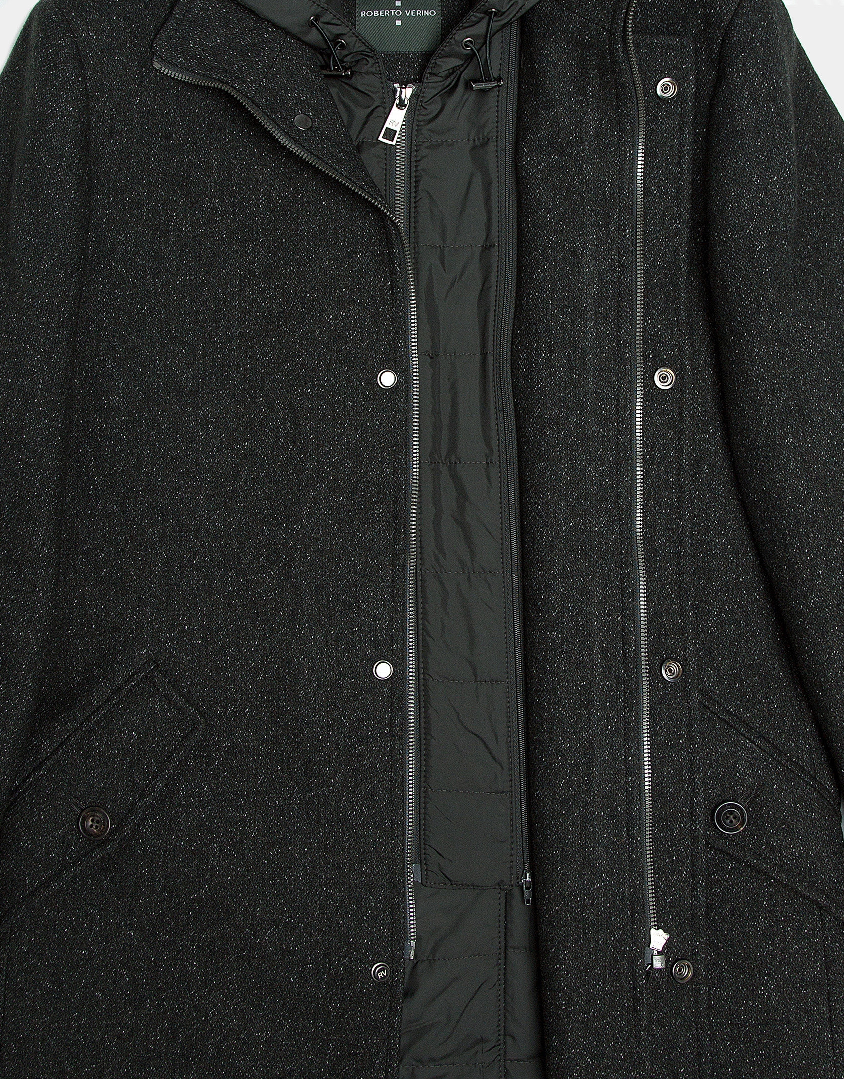 Long khaki green coat with detachable bib
