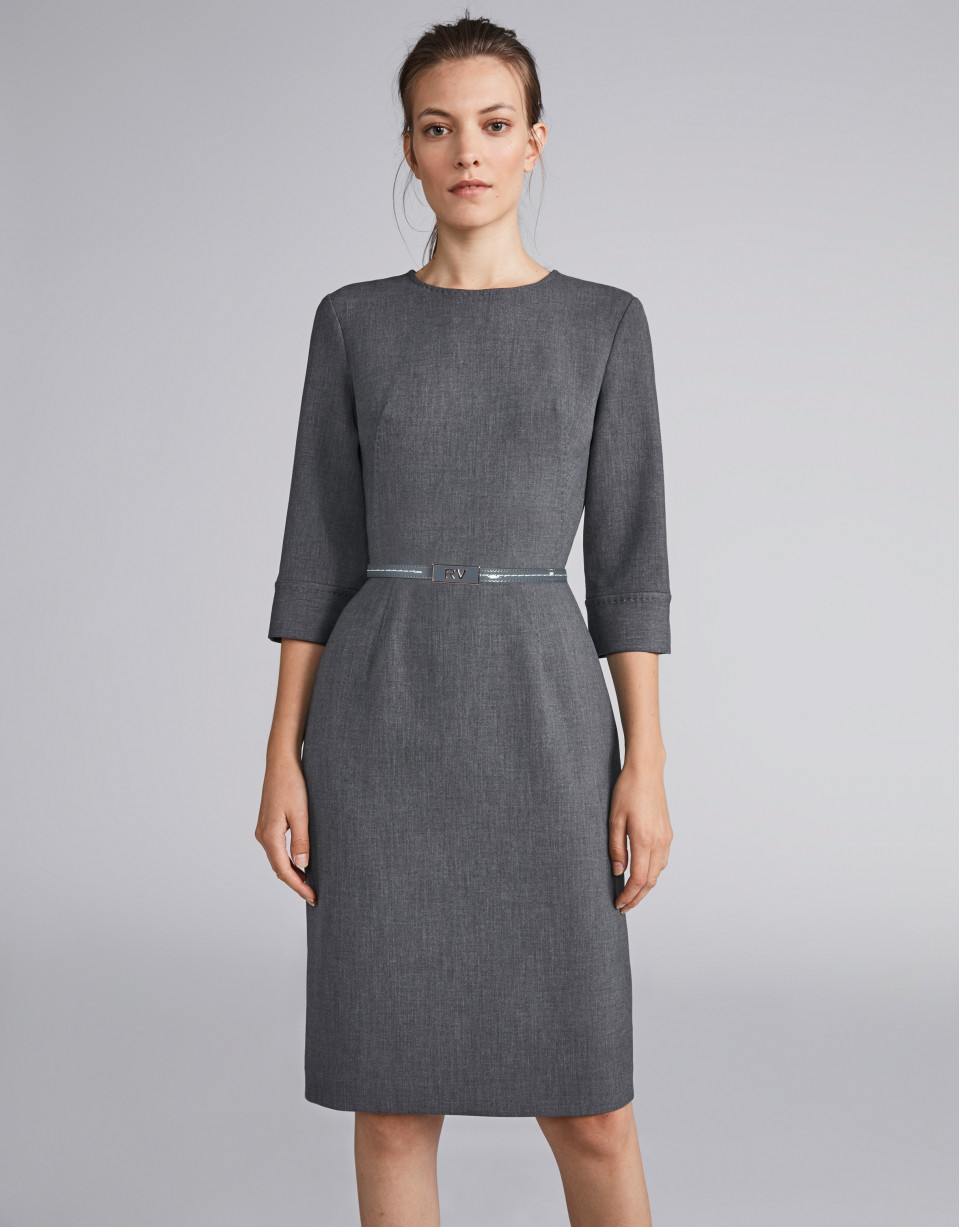 Vestido midi gris marengo con grosgrain