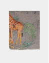 Taupe linen scarf with animal print