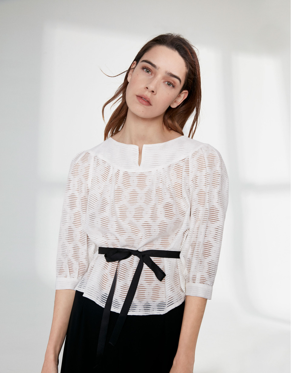 Beige blouse with boat neck