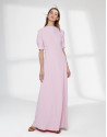Vestido largo rosa cuarzo escote drapeado