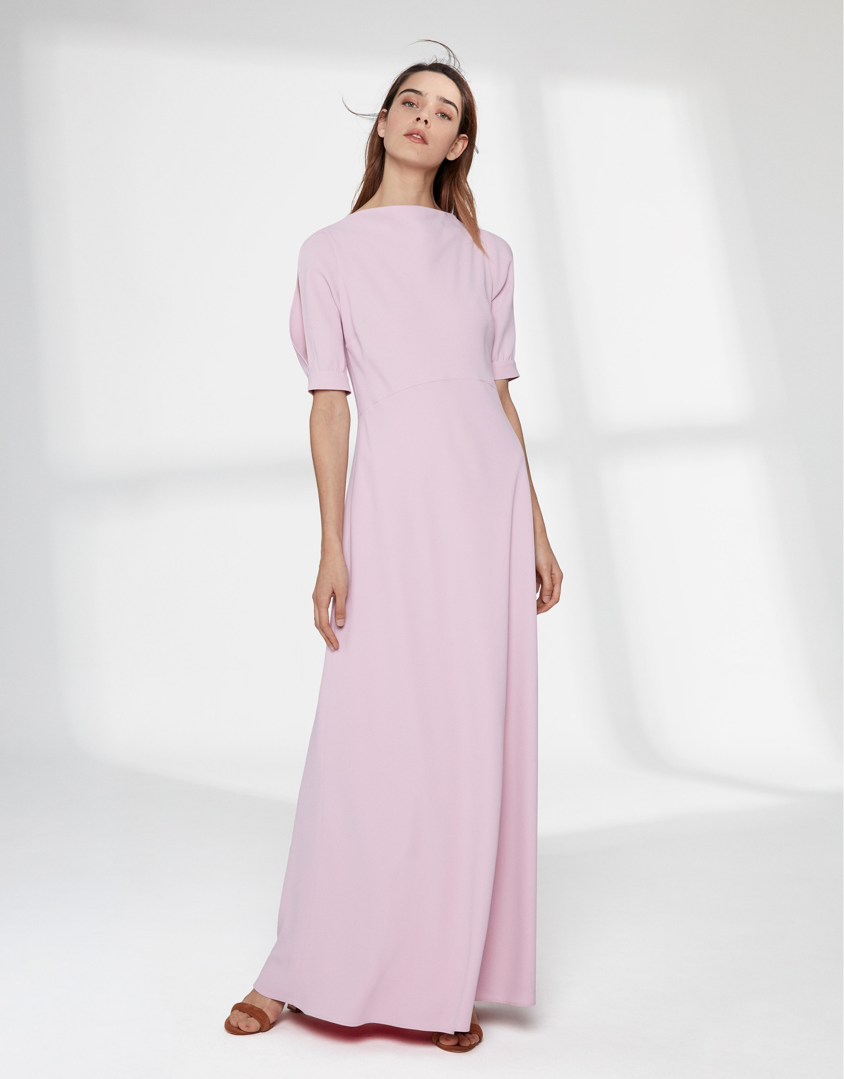 Long, draping, pink quartz dress 