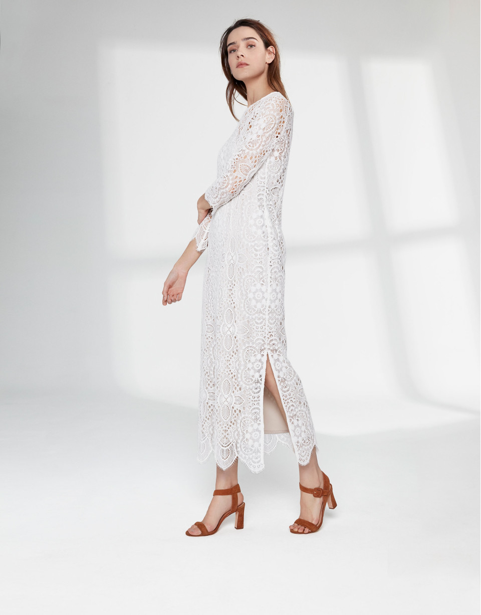 Long beige dress with lace