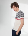 White and navy blue sailor striped tricot polo