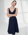 Navy blue knit dress with crossover neckline
