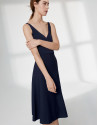 Navy blue knit dress with crossover neckline