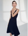 Navy blue knit dress with crossover neckline