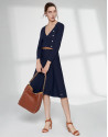 Navy blue knit dress with crossover neckline