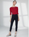 Navy blue cigarette pants with irregular hem