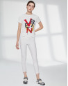 Beige cigarette pants with irregular hem