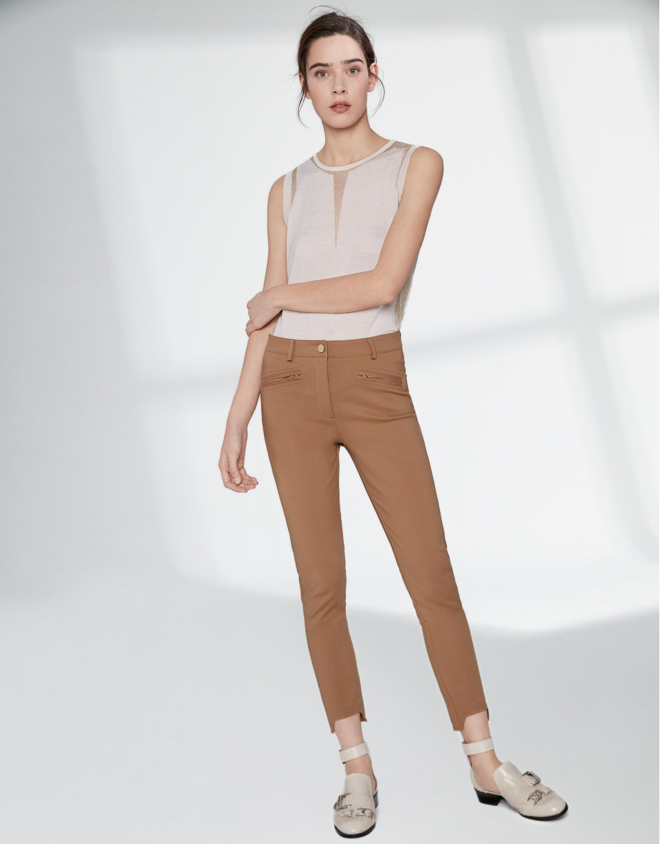 Pantalón pitillo visón bajo irregular