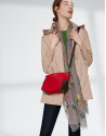 Taupe linen scarf with animal print