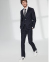 Traje slim fit sarga de lana marino